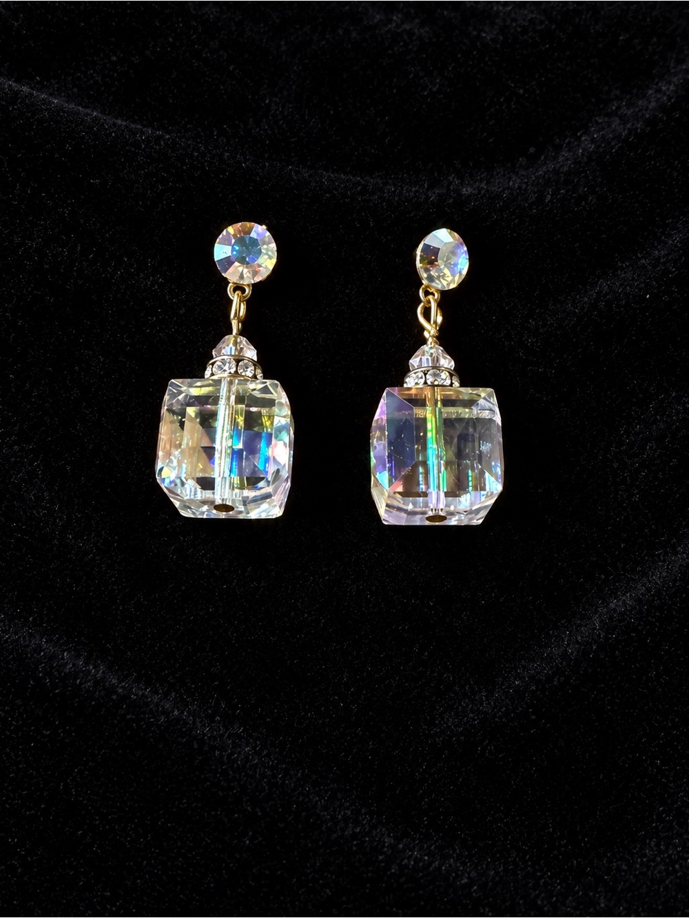 Aurora Crystal Drop Earrings - Clear Iridescent